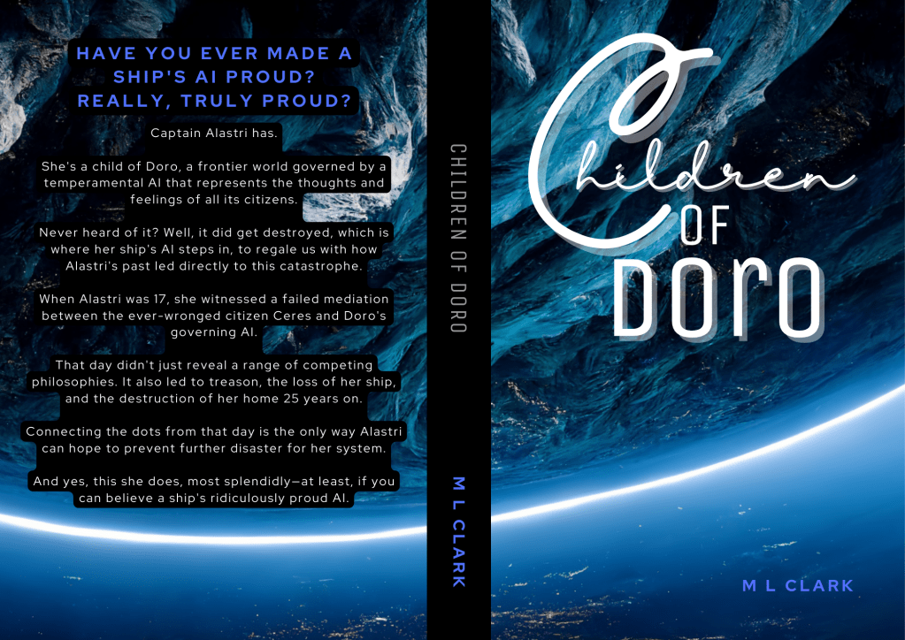 Novel cover for Children of Doro, a space opera inspired by Dostoevsky's The Brothers Karamazov. Blurb text available on click-through.